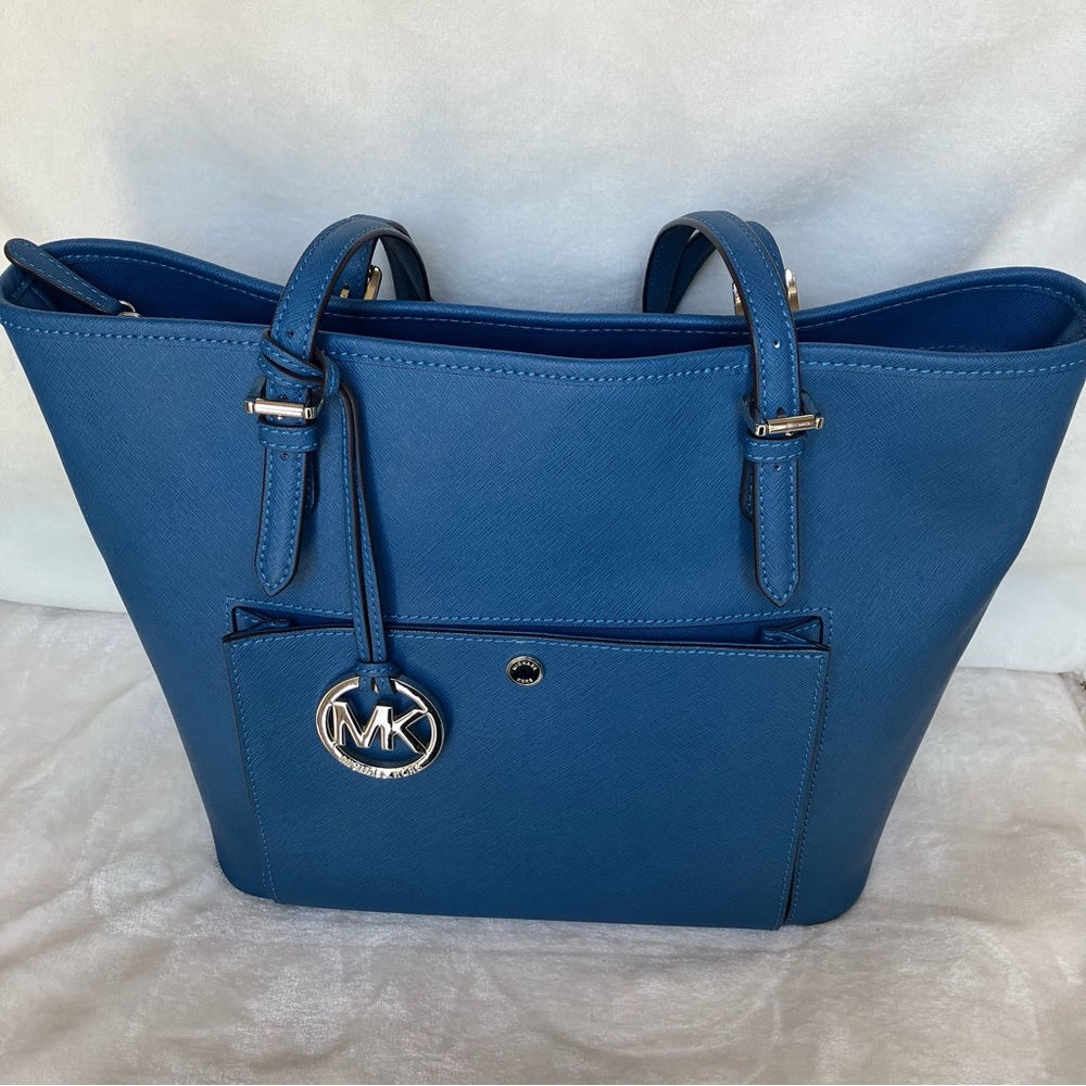 Michael Kors blue and silver purse with built in wallet.